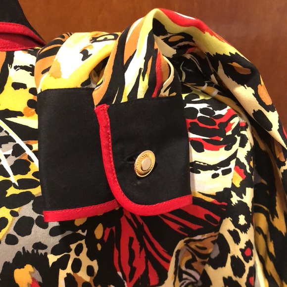 Bob Mackie Wearable Art- Vintage Big Cats Animal Abstract Print Silk Blouse - Picture 6 of 13